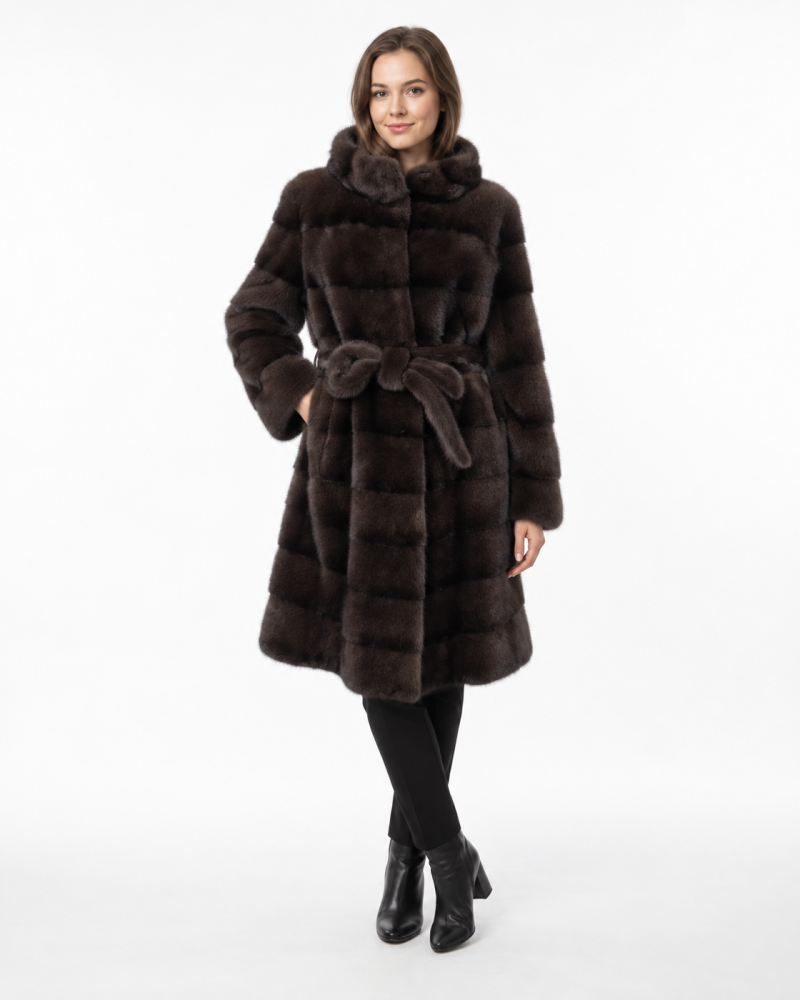 Шуба из меха норки ИПМ-Д-1163 (коричневый 46)